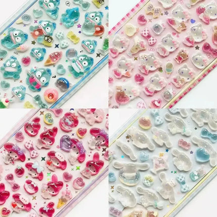 2026 New Sanrio Cartoon Cute 3D Crystal Relief Stickers DIY Notebook Sticker Party Stickers Kuromi My Melody Laptop Fridge Decor