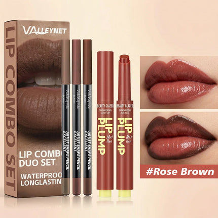 4Pcs Ultimate Lip Combo Set - 3pcs Lip Liners+Lipstick - Define, Contour and Hydrate - Creamy Smooth Lip Kit for Lip Combo Set