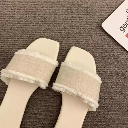Vintage Summer Open Toe Weave Women Flats Slippers Shoes Concise Outdoor Beach Vacation Ladies Dress Slides