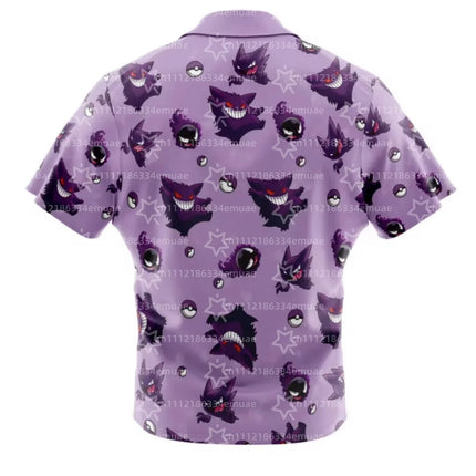 2026 Gengar Pattern Pokemon Button Up Hawaiian Shirt Leisure Dry Quickly Men's Shirt Kid's Clothing Tee Top Women's Clothing