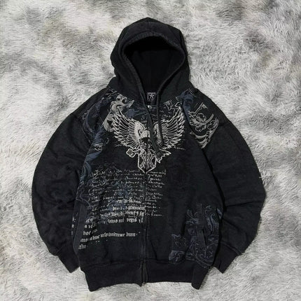 Y2K Harajuku New Fashion Skull Embroidery Plus Velvet Padded Casual Joker Vintage Popular Hip Hop Couples Fur Collar Coat Tops