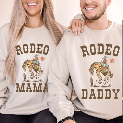 Vintage Cowboy Style Couple Matching Clothing "Rodeo Daddy/Mama" Crewneck Long Sleeve Women Men Husband Wife Sweatshirts