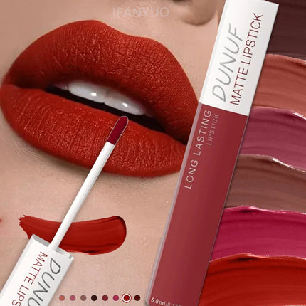 Matte Lipstick Non Stick Cup Red Nude Waterproof Long Lasting Liquid Lip Gloss Velvet Finish Resistant To Fading Lip Tint Makeup