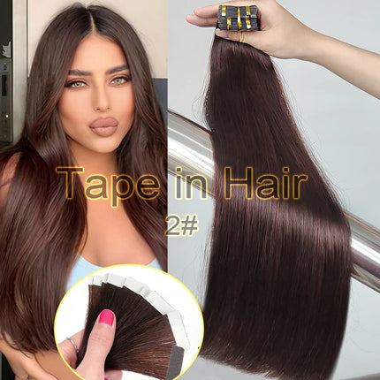 Tape In 100% Real Remy Human Hair Brazilian Human Hair Straight Extensions Skin Weft Adhesive Glue On Salon Quality for Woman