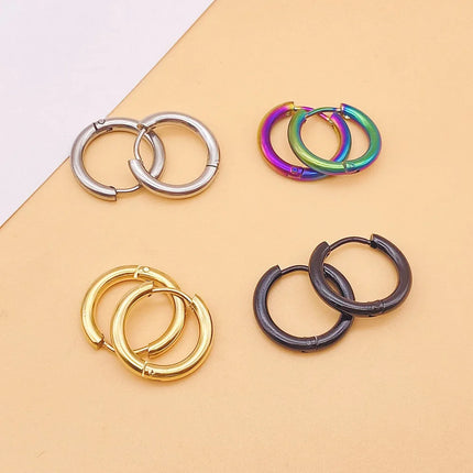 LATS 2024 New Simple Stainless Steel Small Hoop Earrings for Women Men 8mm To 20mm Round Cartilage Ear Piercing Fashion Jewelry