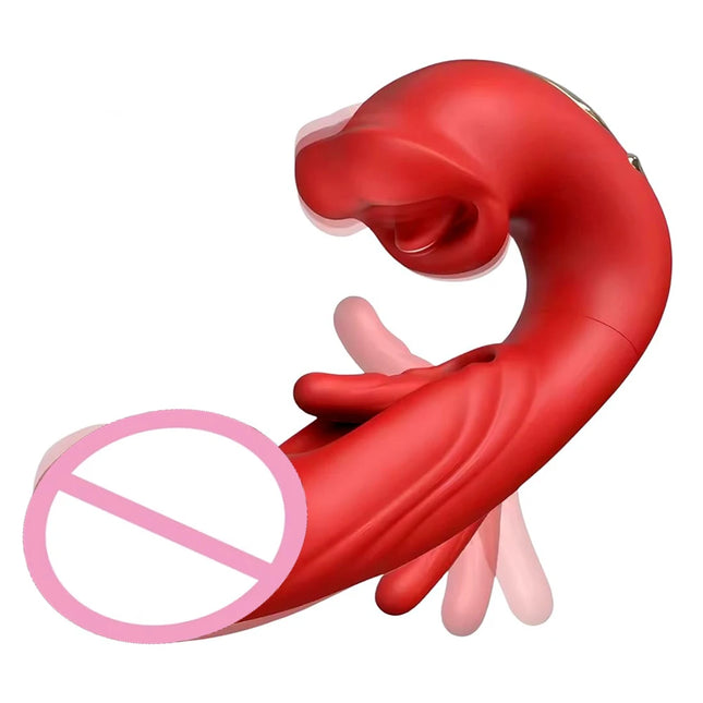 3-in-1 Telescopic Rotating Vibrator Dildo G-Spot Clitoral Dual Stimulator Waterproof Women's Tongue Licking Finger-Flapping Sex Toy