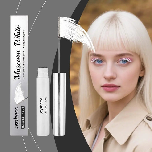 White Mascara Waterproof Fast Dry Eyelashes Curling Lengthening Makeup Eye Lashes Smooth Easy-to-Apply Texture White Ink Mascara