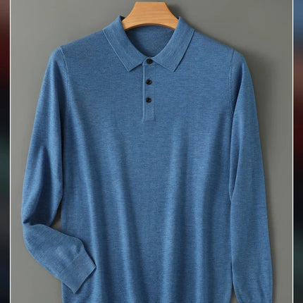 High quality worsted  spun collar wool sweater men's spring and autumn business polo sweater thin long sleeved knitted T-shirt