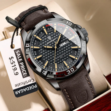 POEDAGAR Original Men's Wristwatch Top Luxury Waterproof Luminous Date Week Watch For Men Quartz Sport Leather Men's Watches Reloj