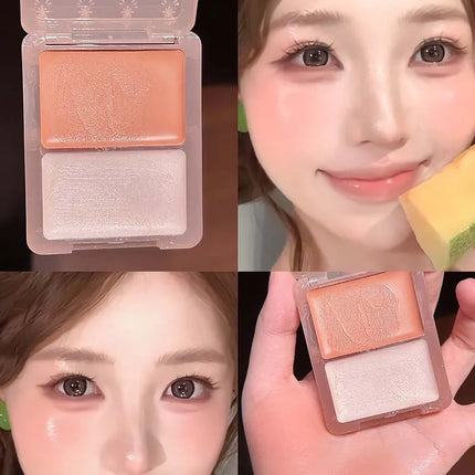 Cappuvini Double Water Glow Blush Cream Hydrating Blusher with Fine Shimmer Natural Makeup Effect Blush Palette