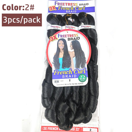 French Curly Braiding Hair Synthetic Wavy Hair Bundles Extensions Loose Weave Bundles 22 Inch 3pcs/Pack French Curly Braid Hairs