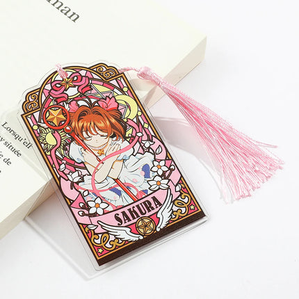 Kawaii Sweet Anime Card Cap tor Sakura Book Mark with Creberus Tassel Metal Bookmark for Women Girl Fans School Reading Supplies