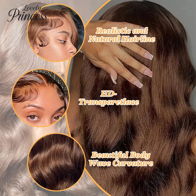 30 Inch Chocolate Brown Body Wave Lace Front Wig Transparent 13x6 HD Lace Frontal Wigs 13x4 Preplucked Colored Human Hair 4x4 5x5