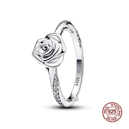 New 925 Silver Sun and Moon Love Princess Zircon Oxide Enamel Heart Love Ring Fashion Fine Jewelry For Women Gift Hypoallergenic