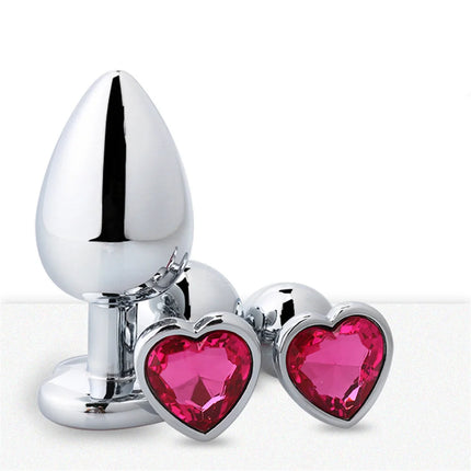Heart Base Metal Anal Plug 3 Sizes Crystal Butt Plug for Women Removable Stainless Steel Anal Anus Masturbation Adult Sex Toys