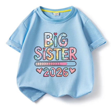 2026 new model Kids Cotton Short Sleeve Tee T-shirt Big Sister Pattern girls t-shirts girls tops Short sleeve
