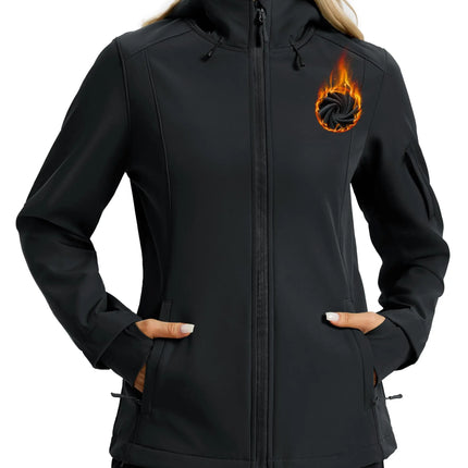 TACVASEN Waterproof Fleece Lined Women's Softshell Jacket Hooded Outdoor Hiking Camping Jacket Lightweight Warm Thermal Coat