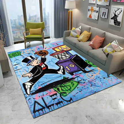 Dollar Monopoly Cartoon Retro Games Carpet Rug for Home Living Room Bedroom Sofa Doormat Decor,kids Area Rug Non-slip Floor Mat