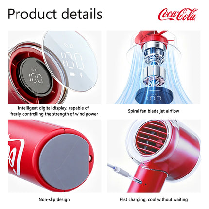 Coca-Cola Portable Handheld Fan,5-Speed Precision With LED Display 4800mAh Rechargeable 25 Hour Cooling Power For Travel School