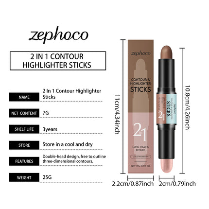 Contour Stick Dual Ended Stick Highlighter Easy Blend Travel Friendly Long Lasting Natural Finish Oil Lightweight Coverage