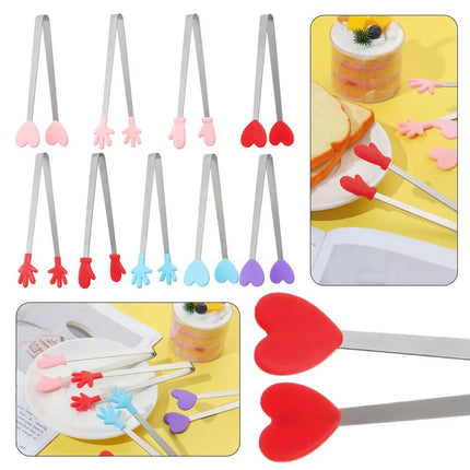 1pc Creative Silicone Stainless Steel Mini Snack Food Tongs Non-slip Handles BBQ Bread Ice Cube Clip Kitchen Accessories