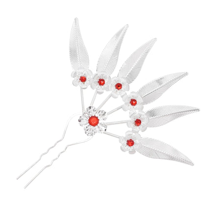 New Golden Alloy Leaf Crystal Flower Hairpin Hair Accessories for Women Thailand Ethnic Dance Party Decoration Headwear Jewelry