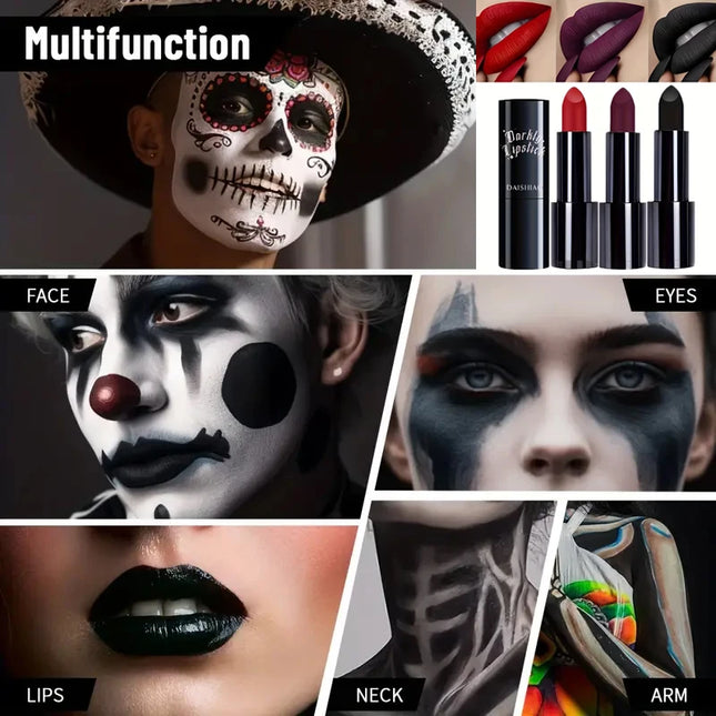 Darkly Lipstick Matte Lipgloss,Moisturizing,Easy-to-Apply Dark Poison Color Lip Makeup Halloween and Cosplay for All Skin Types