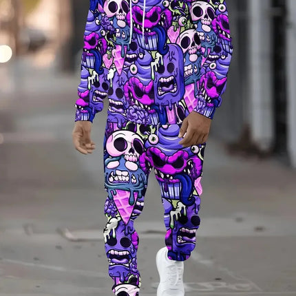 The new men's hoodie set for Spring and Autumn 2025 features a casual fashionable and comfortable 3D graffiti pattern print