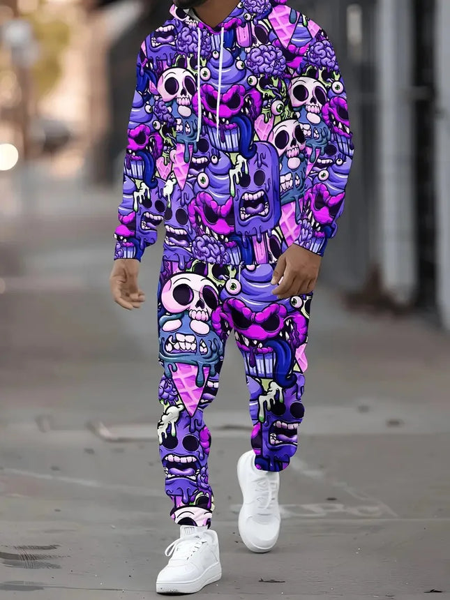 Le nouvel ensemble sweat à capuche pour hommes Printemps et Automne 2025 présente un imprimé graffiti 3D décontracté, à la mode et confortable