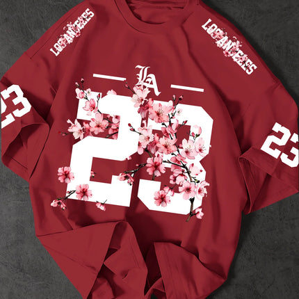 Summer 3D Printings Perfect for Daily Wear for Big-Sized Men's T-Shirts with Cherry Blossom Pattern T-shirt