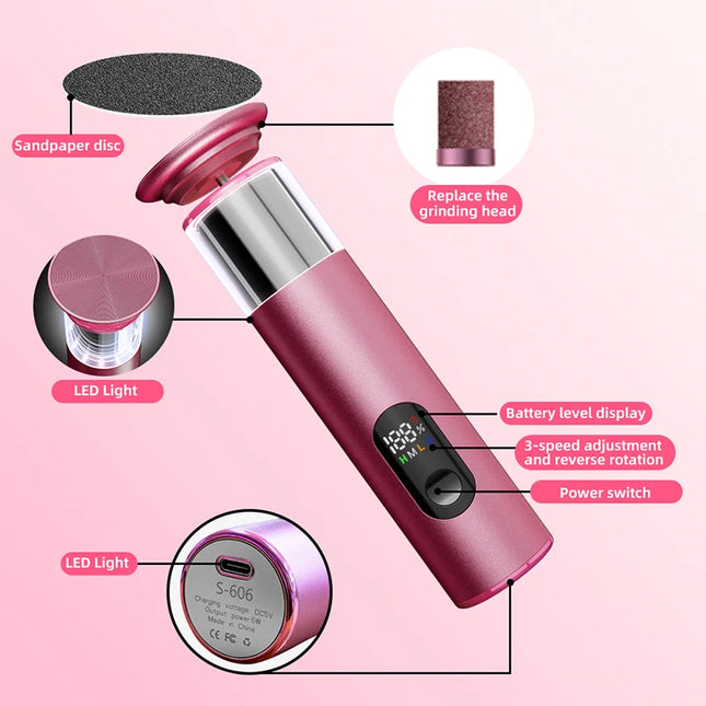 New Electric Foot File Callus Remover 2 in 1 Rechargeable Foot File & Nail Pedicure Tool, gift 60PCS Replaceable Sandpaper Discs