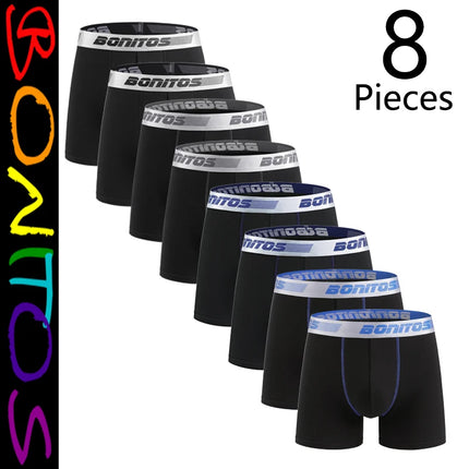 8pcs Black Men's Panties Shorts BONITOS Letter Elastic Waistband Boxer Briefs Cotton Underwear For Man Boxers Men Underpants