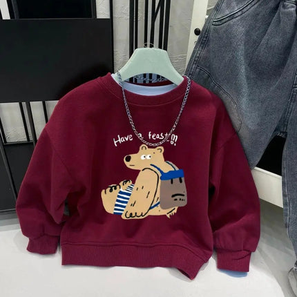 Autumn Boys And Girls Bear Sweatshirt Have a Reast Pattern Pullover Casual Outfit Pullover High Quality Baby Costume Toddler Top