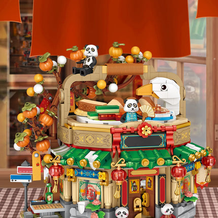 LOZ-1955 City street view Food street shop 1416PCS Beijing Roast Duck shop model assembling aldult building blocks toys