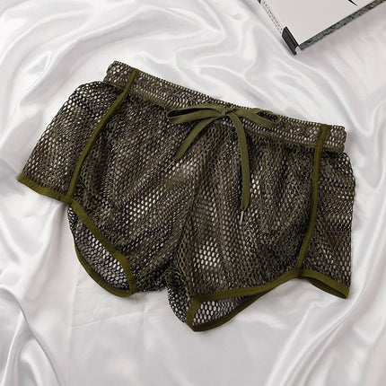Loose Fit Men's Aro Shorts Mesh Boxer Briefs See through Breathable Underwear Sexy Home Pants