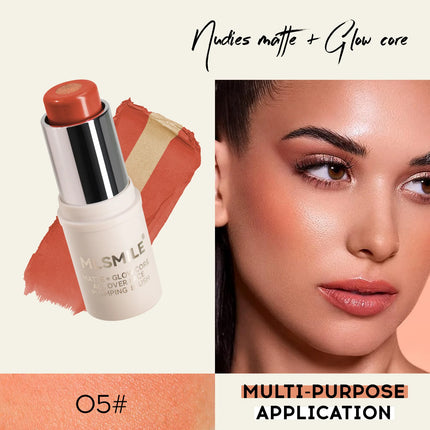 MLSMILE 7 color Shimmer Sandwich Blush Stick Natural Long-lasting Brightening Easy Color Highlighter Stick Two-Color Blush Cream
