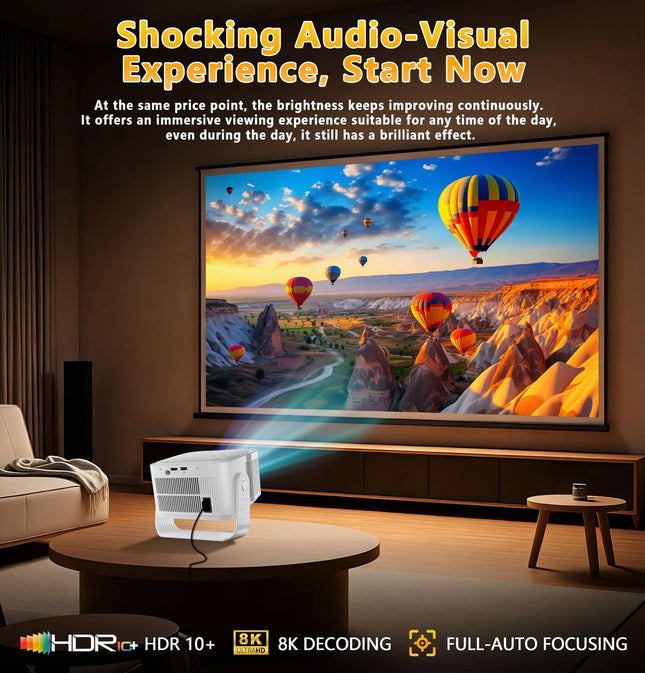 HY350MAX Android 14 Projector 8K Support Smart Home Cinema WiFi6 BT5.0 Portable Mini DLP 4K Video Beamer