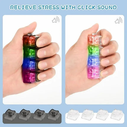 Mechanical Keyboard Keychain LED Light Up Fidget Toy 4 Switches Clicky Sound Stress Relief Keyring Cool Gamer Gift ForBoysGirls