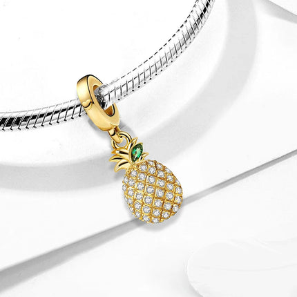 925 Sterling Silver Pink Cake Cherry Pineapple Strawberry Cherry Pendant Charm Ball Suitable for Bracelets DIY Women's Jewelry