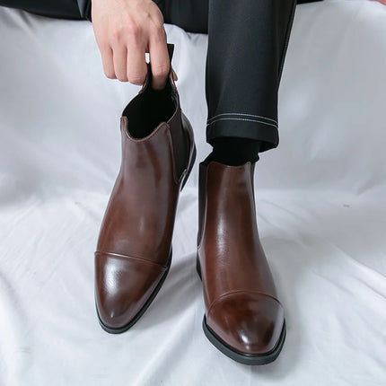 Chelsea Boots for Men Red Sole Pu Ankle Business Round Toe Slip-On Mens Boots Free Shipping Size 38-46 Men Shoes