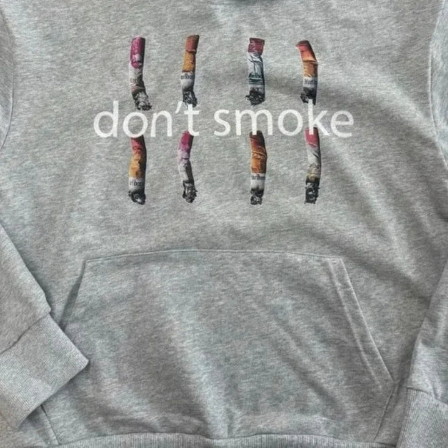 Y2K Gray Sports Hoodie Retro Smoke Print Sweater Men Women New Fashion Vintage Classic Hip Hop Streetwear Clothing Loose Jacket