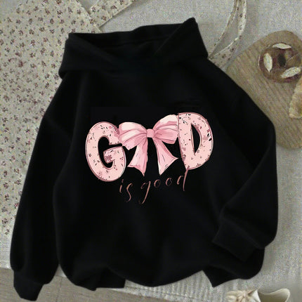 God Is Good with Bow Deisng Graphic Hoodie Kids Children's Sweatshirt Hoody for Boys Girls Autumn Winter Casual Hoodies