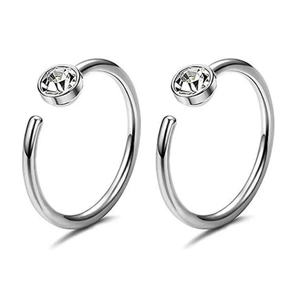 2pcs Hypoallergenic Stainless Steel Cubic Zirconia Round Ball Hoop Earrings Simple School Style Earrings Trendy Ear Jewelry