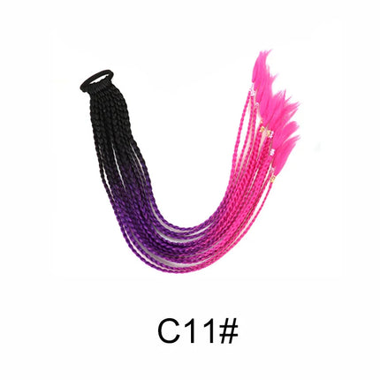 24Inch Synthetic Gradient  Colored Braided Ponytail Hair Extension Elastic Rubber Band Braiding Ponytail for Girl Women
