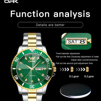 OPK 8171 Men's Watches Simple Casual Original Quartz Watch for Man Waterproof Stainleess Steel Luminous Dual Calendar Display