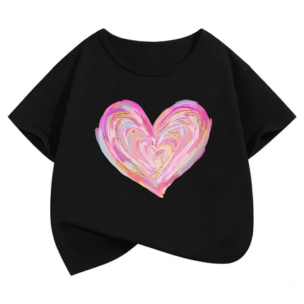 Artistic Love Heart Colorful Design Funny T-Shirts Printed Kids Children's T-shirt Boys Girls Summer Spring Casual Top Tee Shirt