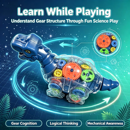Kids Electric Dinosaur Toy – Light & Music-Visible Gear Science Toy, Auto Walking Universal Wheels,, Dino Gift for 3+ Boys