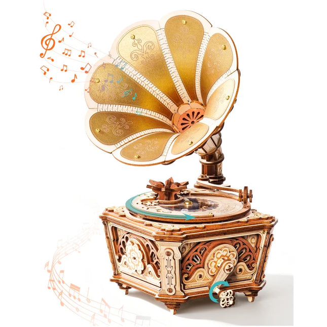 ROKR Diva Gramophone 3D Wooden Puzzle – Mechanical Music Box with Vintage Gramophone Design, Decorative Display Gift for Adults