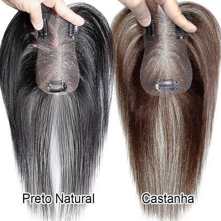 100% Real Human Hair Toppers with Bangs Silk Base 3Clip Pieces Brown Straight Human Topper Hairs for Women Hair Extension