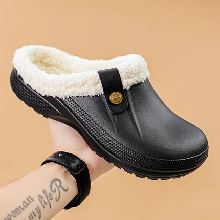 KANCOOL Fur Lined Clogs Shoes For Women Men Winter Indoor Outdoor Waterproof Plush Slippers Cozy Warm House Slippers Garden Shoe